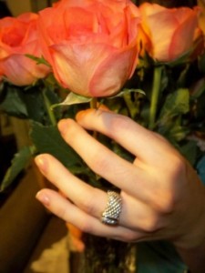 engagement ring on bride's hand