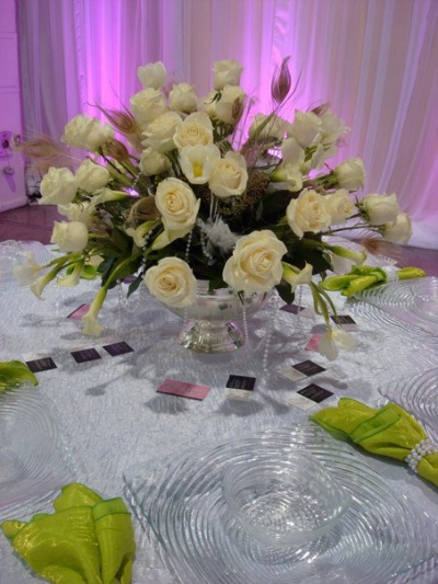 Inspiration Avenue Cream Rose and Feather Centerpiece Enchanted Florist and 