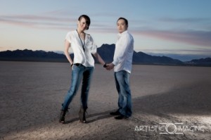 engagement shoot in desert dry lake bed