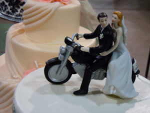Bride and Groom riding a motorcycle_Cake Topper