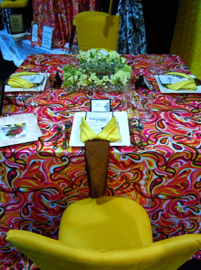 Psychedelic Pink Paisley Pattern, Yellow Chairs, Reception Table