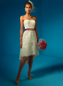 Alfred Angelo_knee length wedding dress with red belt