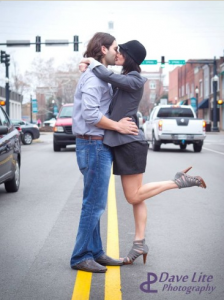 couple kissing in the street