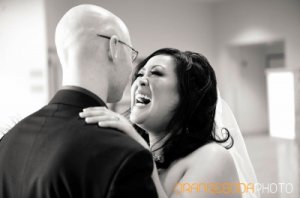 bride and groom in b&w