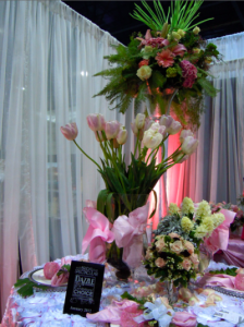 White Orchid booth display, centerpieces