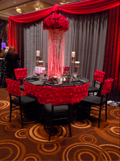  wire vases crystal beads and a dramatic centerpiece at each table