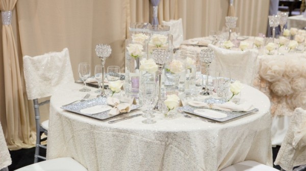 Wedding décor by Jovani Linens & Florals