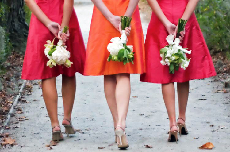 Pink Yellow Red Orange Bridesmaid Dresses