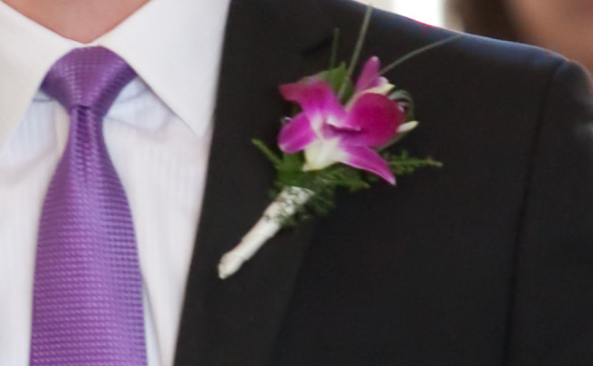 Groom’s Boutonniere Using a Purple Orchid 