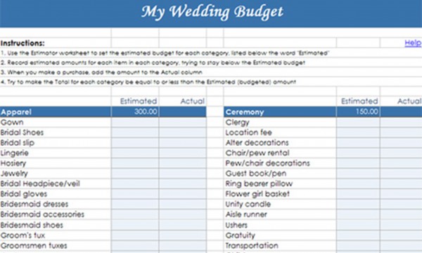 Sample Wedding Budget Tracker  