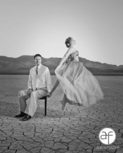 dry lake bed with flying bride